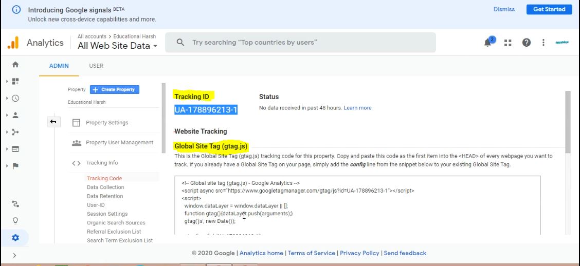 google analytics,tracking id