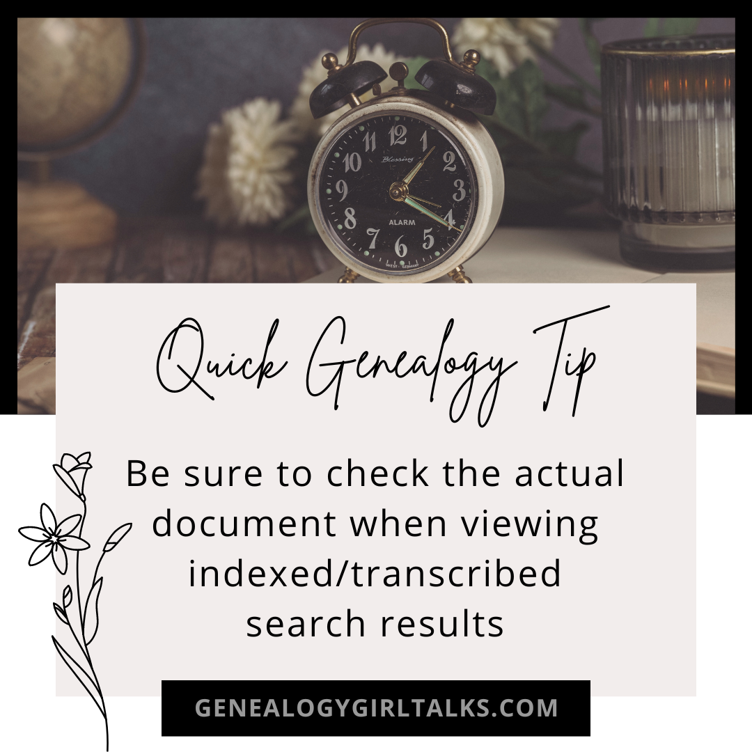 Check The Actual Documents When Viewing Search Results - A Quick Genealogy Tip by Genealogy Girl Talks