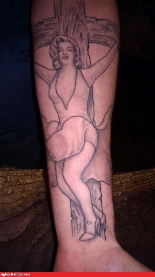 Aaaand the best worst tattoo ever Yes Marilyn Monroe fucking crucified