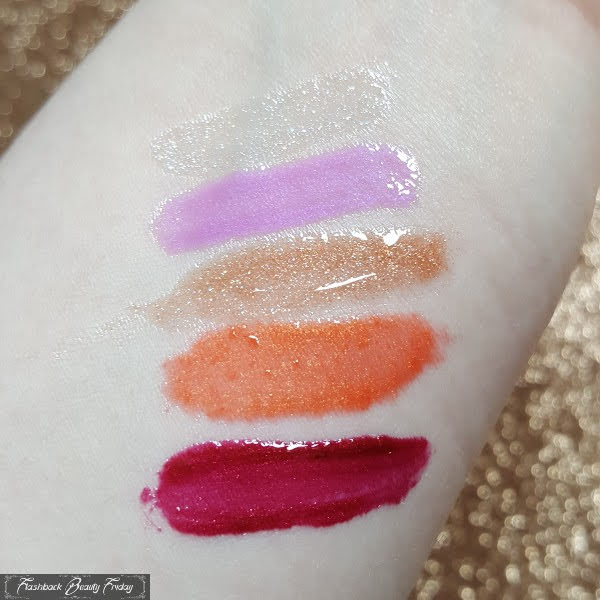 swatches on pale skin of Versace Lights On Lips, Wet Cream and Liquid Glam lipgloss
