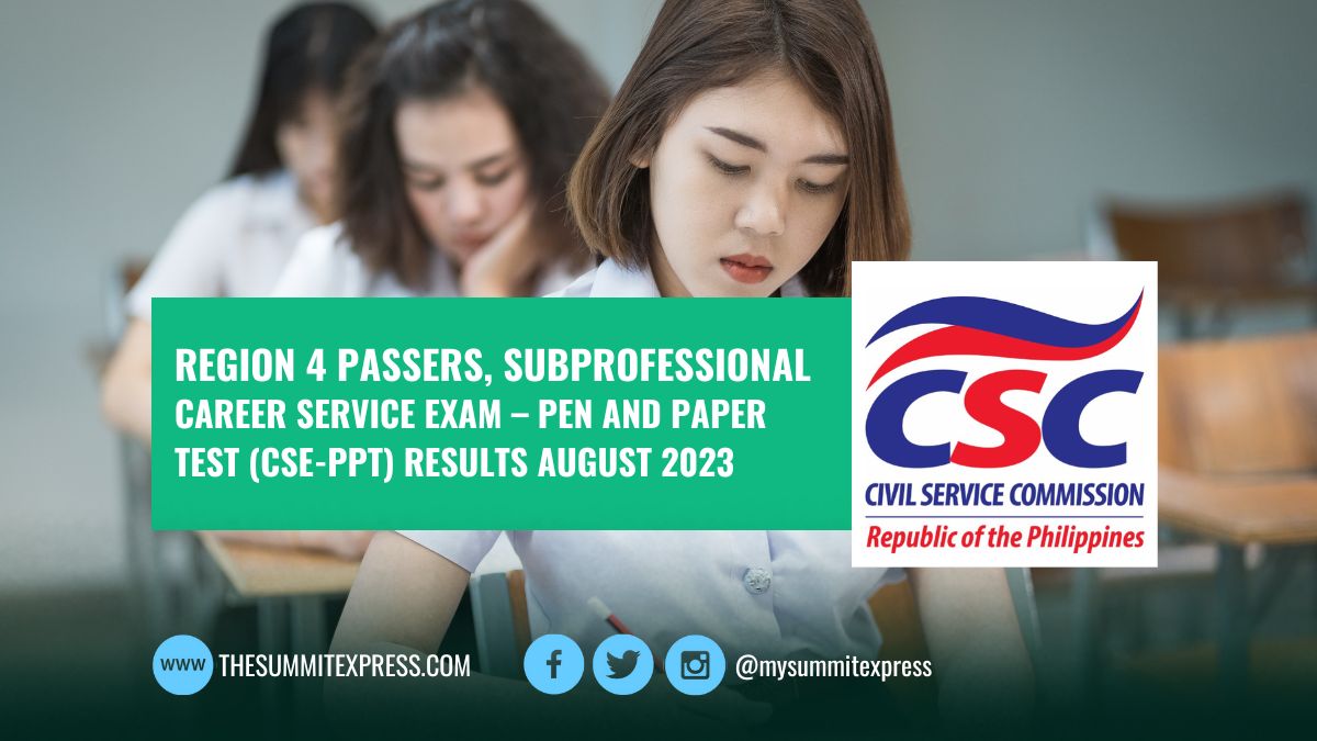 Region 4 Passers SubProfessional: August 2023 civil service exam result