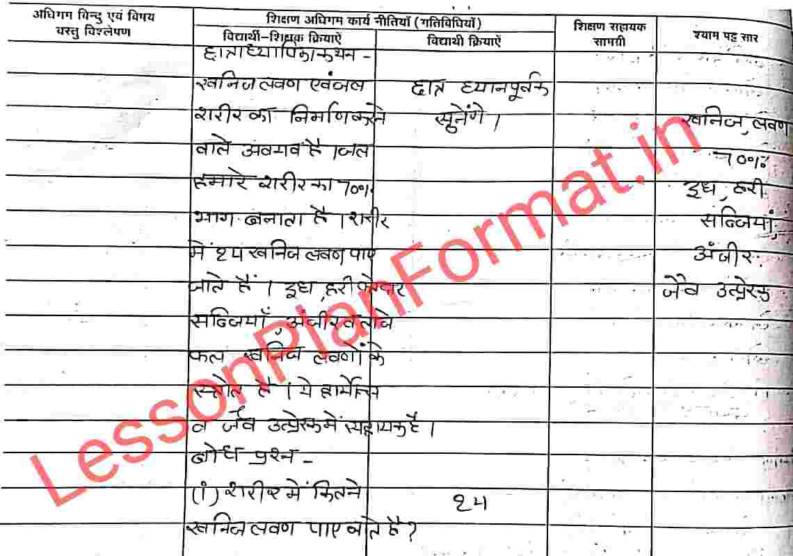 Lesson Plan of Science in Hindi | Components of Food