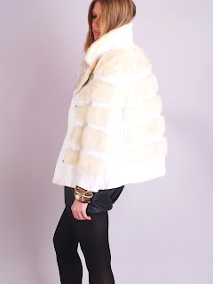 Vintage 1960's mod white mink mini swing coat with snap front closure and huge collar.