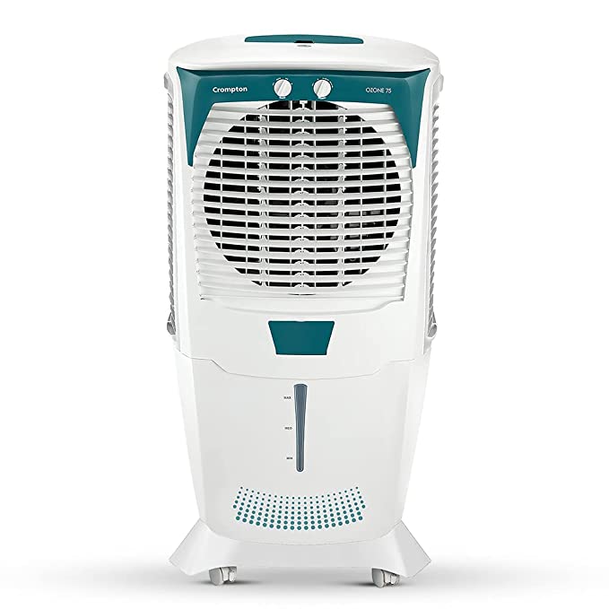 rompton Ozone Desert Air Cooler- 75L; with Everlast Pump, Auto Fill, 4-Way Air Deflection and High Density Honeycomb pads; White & Teal