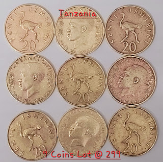 Tanzania 20 Senti Ostrich 9 Coins Set @ 300
