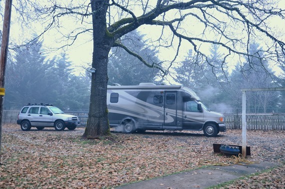 hooking up on a cold foggy morning at the cottage
