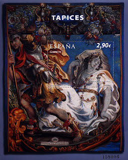 TAPICES. MATRONA Y GUERRERO  EN UNA BARCA. S. XVII