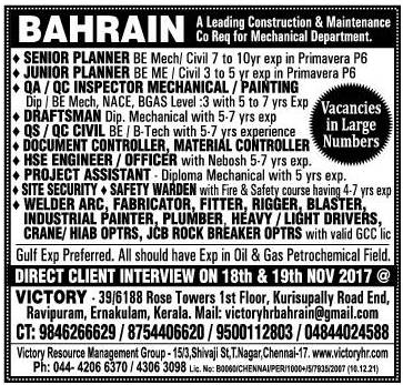 Leading construction co Large Job opportunities for Bahrain