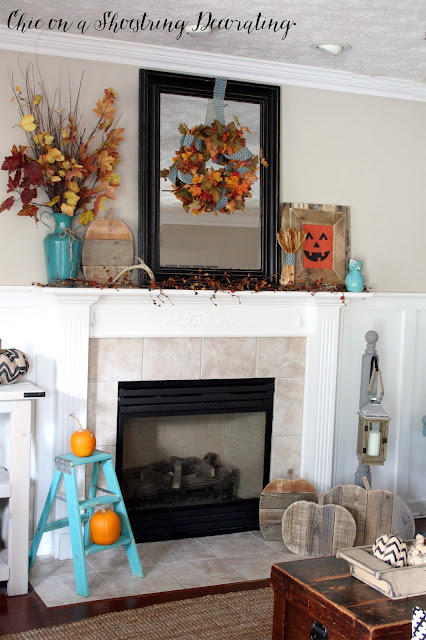 Fall Farmhouse Fireplace Mantle Decor Chic on a Shoestring Decorating Blog