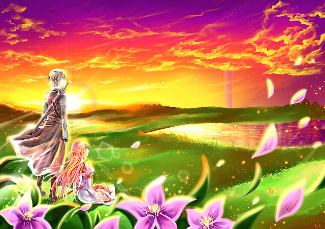   Sword Art Online Wallpaper Kirito Asuna Sunset Anime HD Wallpaper Desktop PC Background 0206