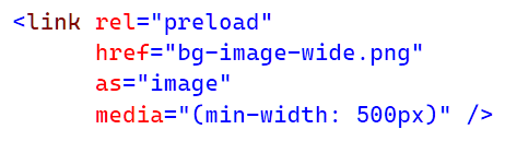 Screenshot of link tag with media attribute using min-width