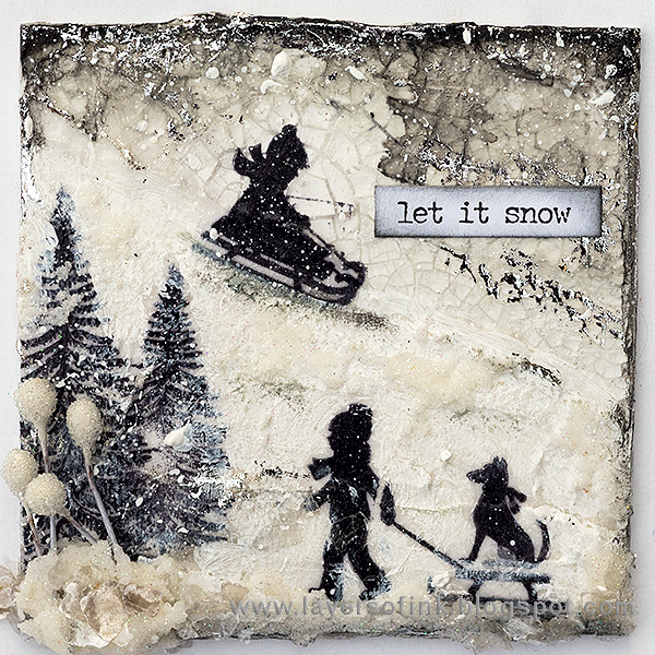 Layers of ink - Sleigh ride mini canvas by Anna-Karin Evaldsson with Winter Silhouette stamps by Hero Arts