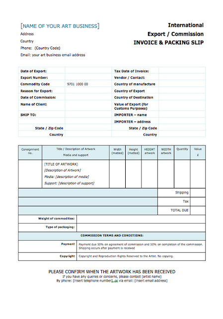 Proforma Export Invoice for Artwork