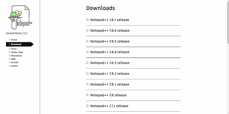 Страница скачивания Notepad++