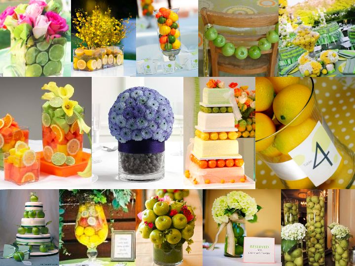 Use fruit as a accent to your centerpieces and flowers or as the main
