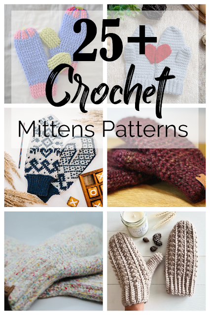 collage of crochet mittens