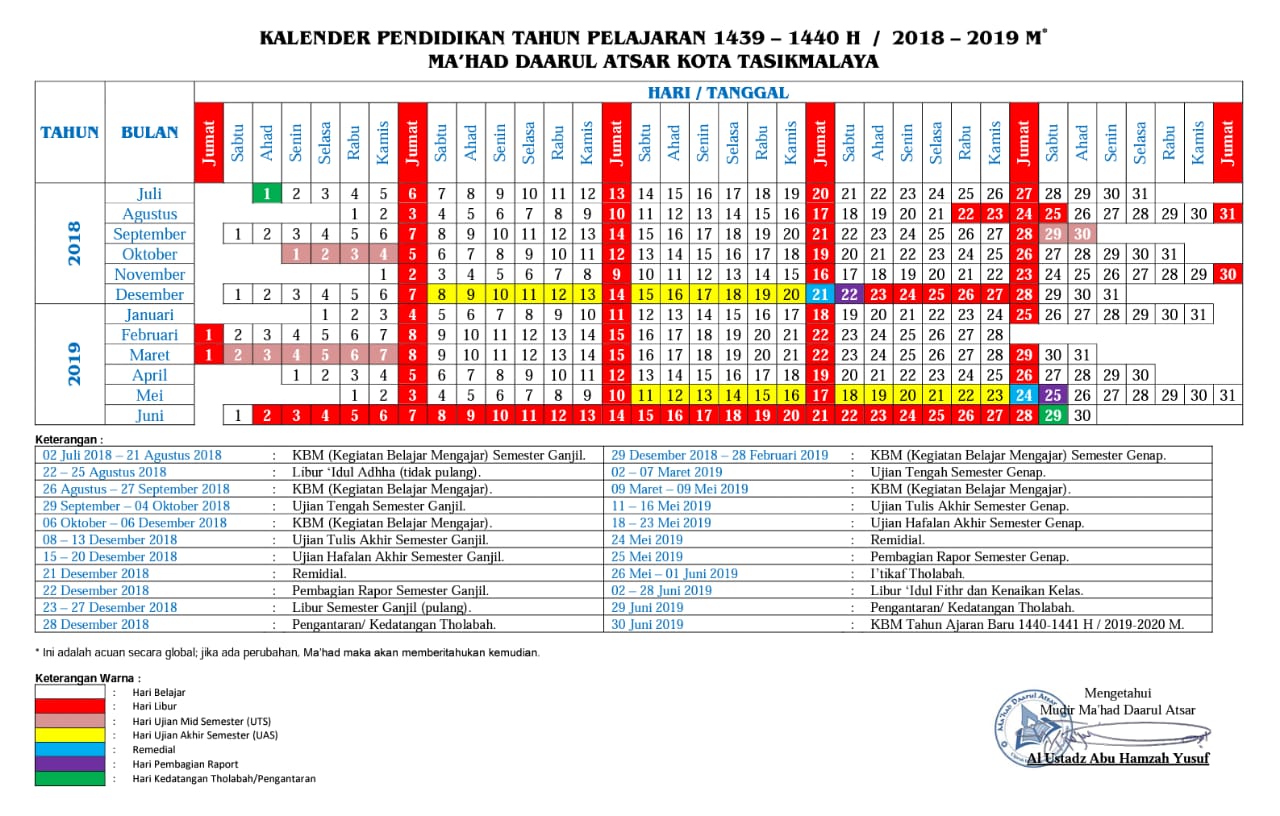 Kalender Pendidikan Mahad Daarul Atsar Terbaru Salafy Tasikmalaya