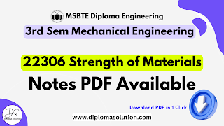 22306 Strength of Materials Notes PDF | MSBTE Mechanical 3 Sem All Units Notes PDF