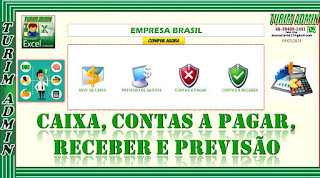 PLANILHA DE CAIXA, PREVISÃO DE CONTAS A PAGAR, CONTAS A RECEBER, EMRPESA R$ 90,00 – To no zap 66-98408-2491 - Enviamos por Email. Controle o Fluxo de caixa, entradas e saídas, Previsão de contas a pagar, o contas a pagar e dar baixa e o contas a receber e dar baixa dos recebimentos. Faça seu financeiro de maneira pratica e simples, com essa super planilha Filtre por cliente, fornecedor, data, valores ou imprima tudo de maneira fácil e prática. Valor da planilha R$ 80,00.  Contatos: marcosturim12@gmail.com - Celular 66-98408-2491 (vivo). Trabalhamos com banco do Brasil, caixa e Bradesco. TURIM ADMIN - Controle financeiro em Excel para vários ramos do comércio e também familiar. Temos programas completo que são Fáceis, práticos e Leves. Veja mais vídeos de planilha no Youtube pesquise: TURIM ADMIN. https://youtu.be/zAoDfuZsqJA