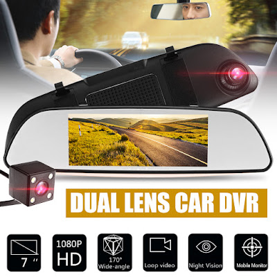 7 Inch 1080P HD Dual Lens Car DVR Dash Mirror Monitor Recorder Rear View Camera 