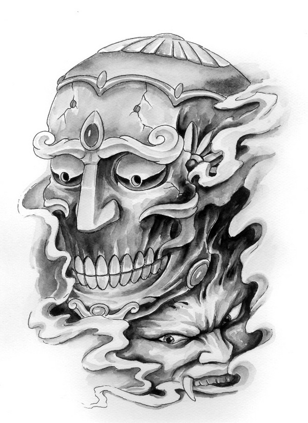 Oriental Skull Tattoo Patterns 4 Tattoology