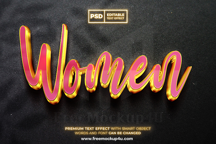 Women Luxury Pink Gold 3D Text Effect Style MockUp