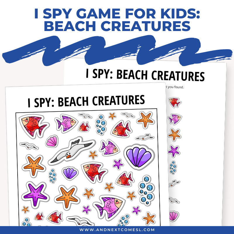 Printable beach creatures I spy game for kids