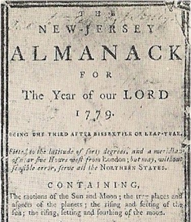 An example of an almanac of a similar style and period as Daniel George’s. Entitled ‘The New-Jersey Almanack for the Year of our Lord 1779’, printed by Isaac Collins in New Jersey. Image sourced from Rutgers University Library and in the public domain.