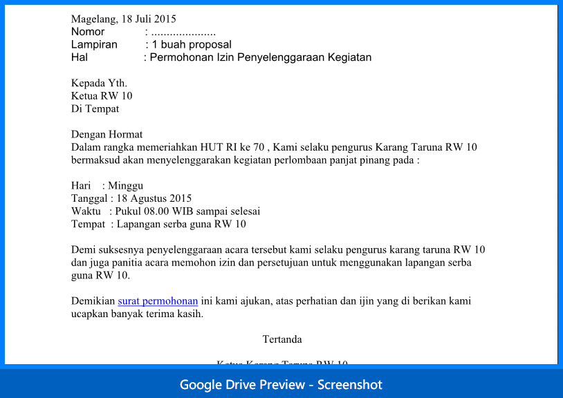 Contoh Surat Permohonan Izin Tempat Kegiatan  Wiki 