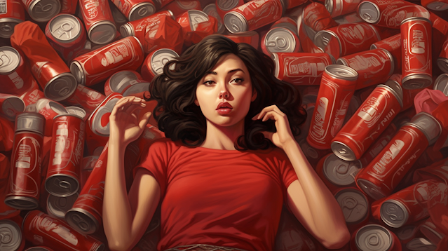 The Surprising Dangers Of Diet Dr Pepper lady laid down surrounded by cans