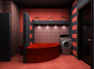 diseño baño rojo y negro