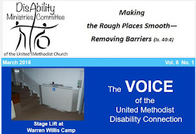image of the head of The Voice: disability ministries logo, photo of a platform lift
