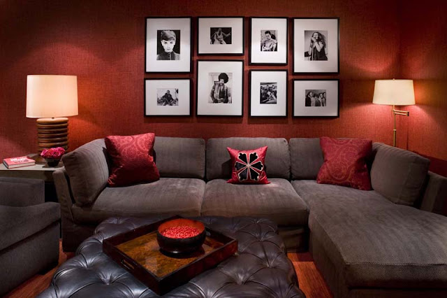 Red living room design photo