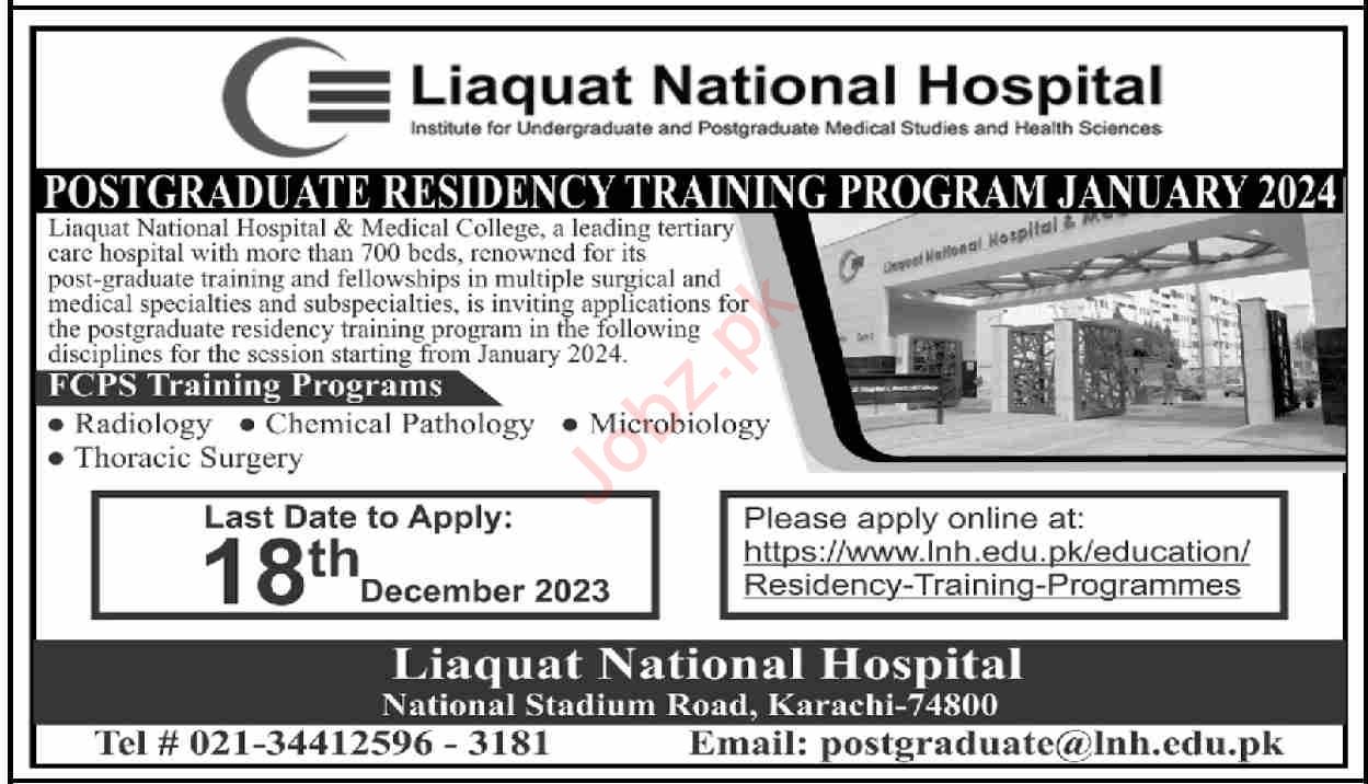 Liaquat National Hospital LNH Medical Jobs In Karachi 2023