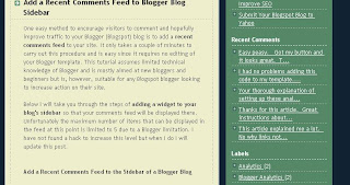 View of Blog Know How Site with Recent Comments Feed Widget Installed