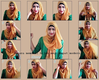 Tutorial Cara Memakai Hijab Segi Empat Modern Terbaru
