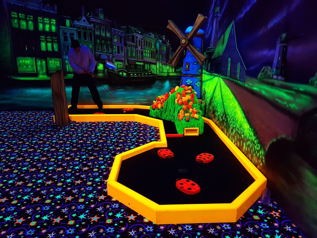 A Dutch-themed hole at Glo-Golf indoor Crazy Golf at the Riverside Bowl in Andover