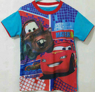 Baju Anak Karakter Cars Turkis Biru Size 1 - 6 Tahun