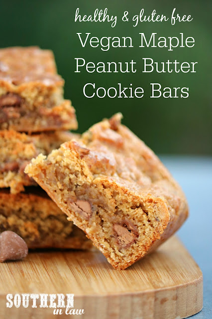 Easy Vegan Maple Peanut Butter Cookie Bars Recipe - gluten free, vegan, egg free, dairy free, healthy, sugar free, clean eating dessert recipe