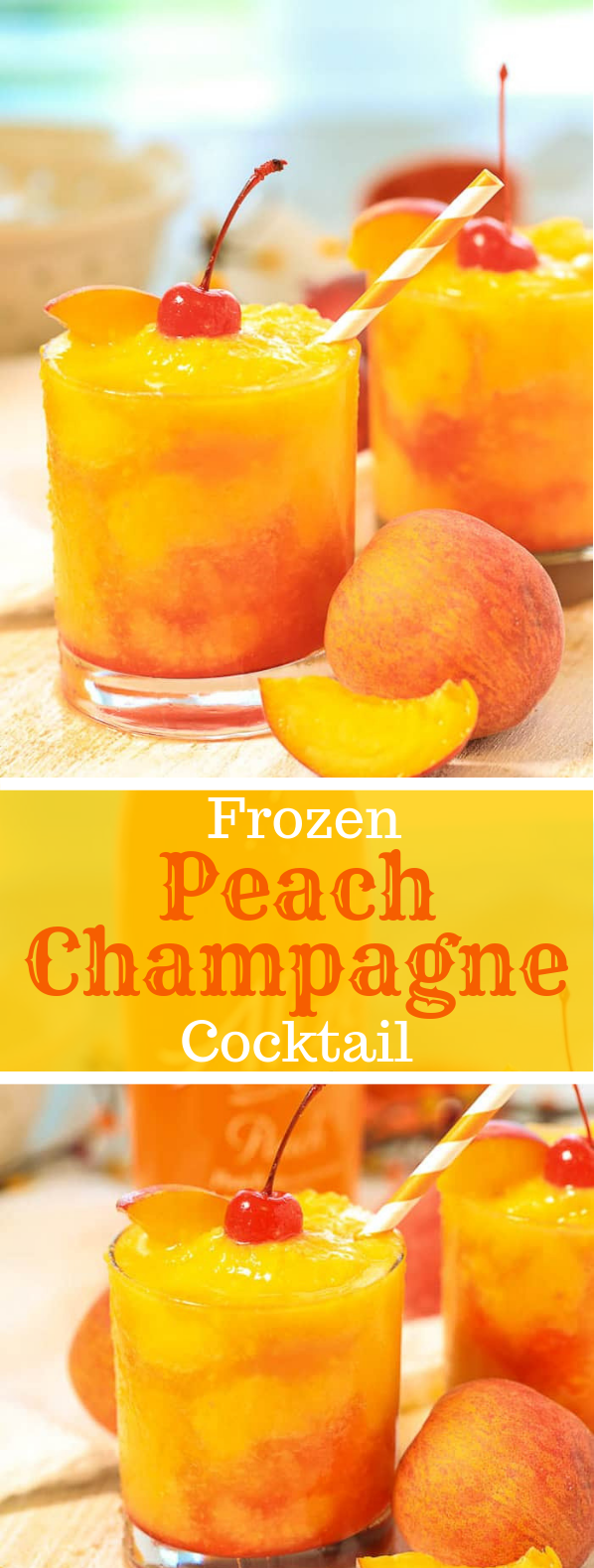 Frozen Peach Champagne Cocktail #drink #cocktail