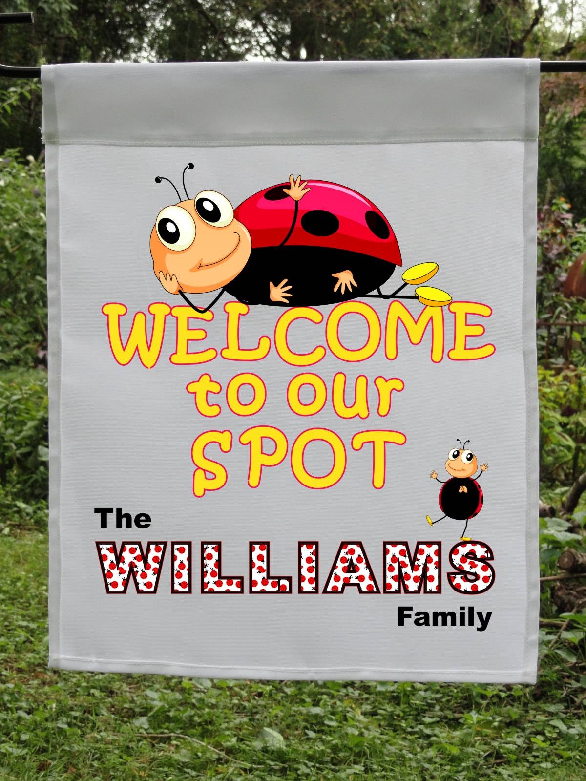 ladybug welcome personalized flag