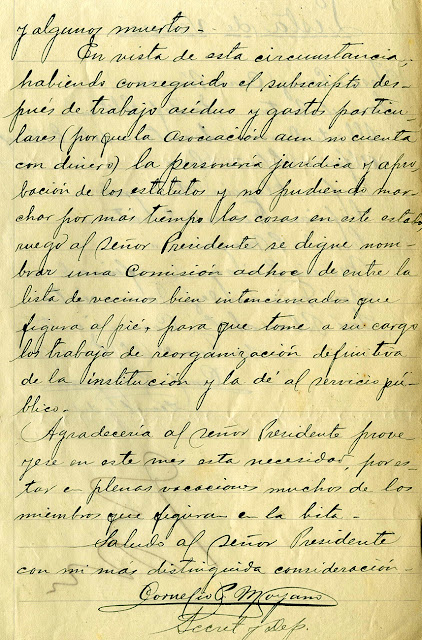 Final de la nota. Firma Cornelio Moyano. 15 de Enero de 1918