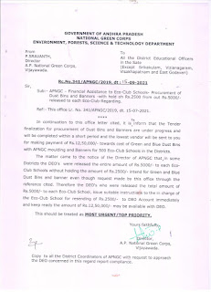 Financial assistance to eco club schools - with hold of RS 2500/- from out of RS 5000/- released to each Each Eco club - Regarding.