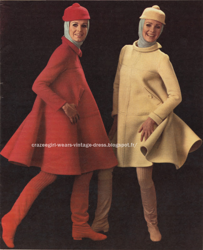dress coat 1966 Jean patou 60s 1960 red yellow