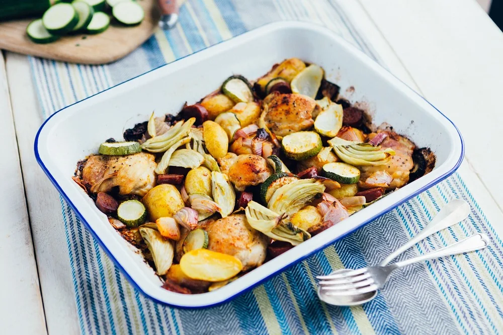 How To Bake Chicken, Chorizo And Cornish New Potatoes Tray Roast