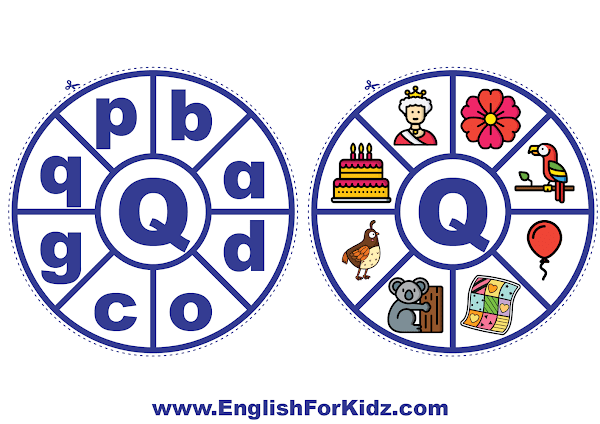 Alphabet matching wheel - letter q - clothespin ABC activities