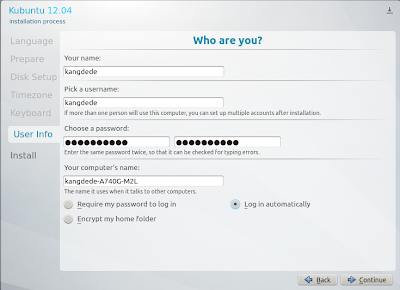 Memasang pengguna di Kubuntu 12.04