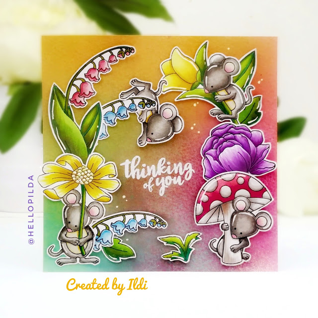 Thinking of You Card by July Guest Designer Ildi Imrefalvi | Garden Mice, Little Lilies and Peony Blooms Stamp Sets by Newton's Nook Designs #newtonsnook #handmade