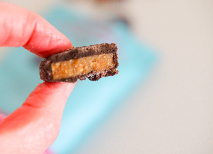 Trader Joe's Cinnamon Sugar Toffee Trio, close-up toffee with bite