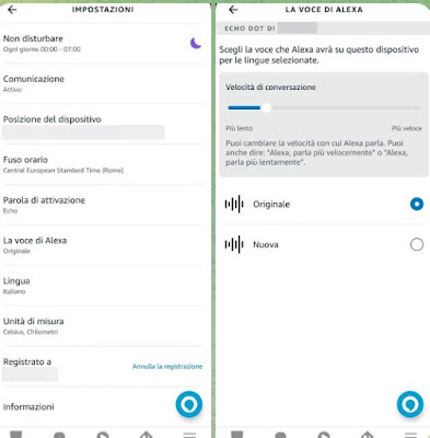 Opzioni cambia voce Alexa